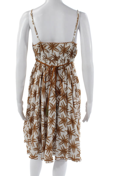Poupette St. Barth Women Sundress Brown V-Neck Geometric Bohemian Size One Size