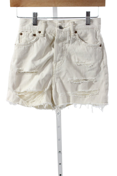 ACNE Studios Women Cut-Off Shorts Ivory Cotton Distressed Size 24