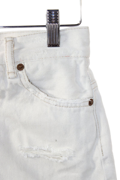 ACNE Studios Women Cut-Off Shorts Ivory Cotton Distressed Size 24