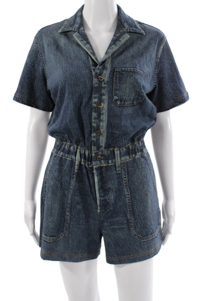 Rag & Bone Womens Blue Denim Collared Short Sleeve Romper Size XS