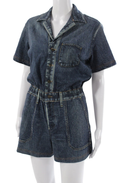 Rag & Bone Womens Blue Denim Collared Short Sleeve Romper Size XS