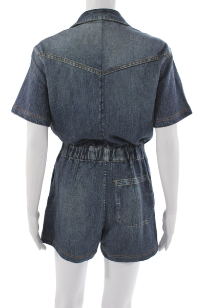 Rag & Bone Womens Blue Denim Collared Short Sleeve Romper Size XS