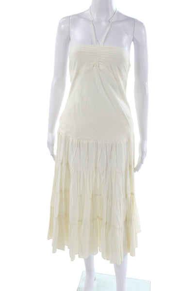 Lotta Stensson Women Ivory Boho Halter Sundress Midi Cotton Sleeveless Size 6