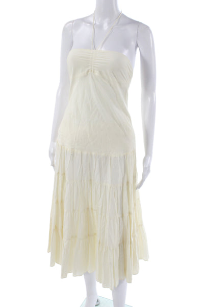 Lotta Stensson Women Ivory Boho Halter Sundress Midi Cotton Sleeveless Size 6