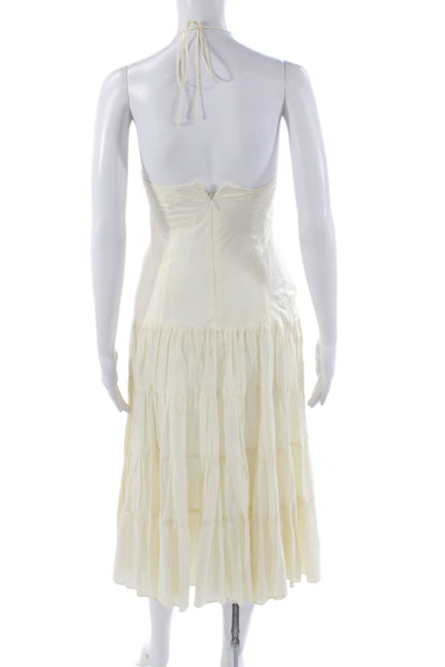 Lotta Stensson Women Ivory Boho Halter Sundress Midi Cotton Sleeveless Size 6