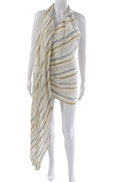 Jacquemus Women Beige Silk Halter Mini Dress Striped Size 34
