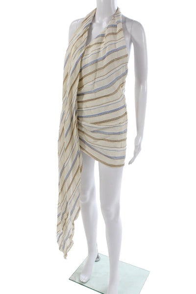 Jacquemus Women Beige Silk Halter Mini Dress Striped Size 34