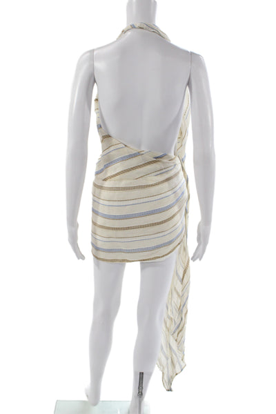 Jacquemus Women Beige Silk Halter Mini Dress Striped Size 34