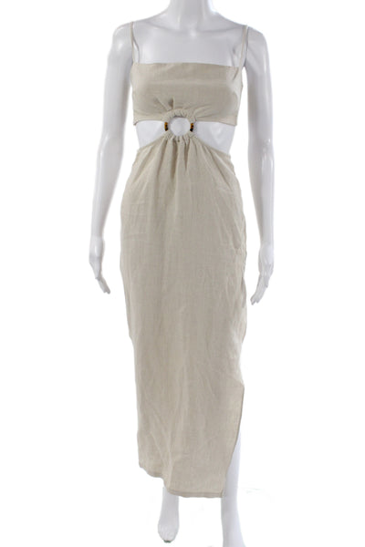 Rumer Women Maxi Dress Beige Sleeveless Square Neck Zip Long Size XS