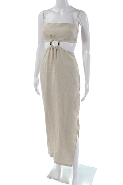 Rumer Women Maxi Dress Beige Sleeveless Square Neck Zip Long Size XS