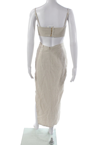 Rumer Women Maxi Dress Beige Sleeveless Square Neck Zip Long Size XS
