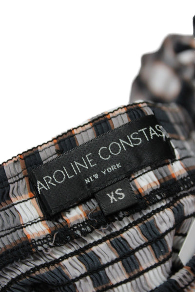 Caroline Constas Womens Cropped Plaid Blouse Black 3/4 Sleeve Size XS