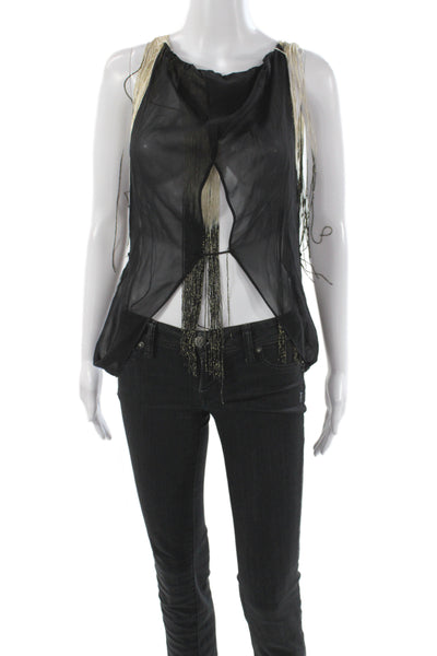 Queen & Pawn Womens Silk Cowl Neck Camisole Black Sleeveless Boho Size XS