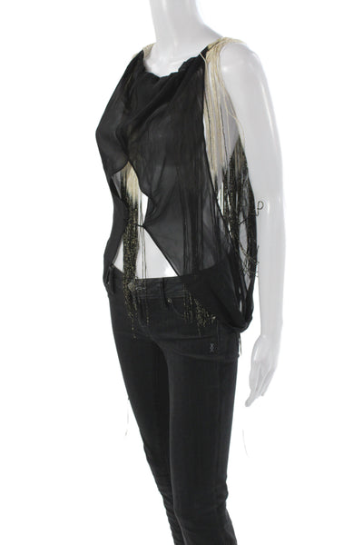 Queen & Pawn Womens Silk Cowl Neck Camisole Black Sleeveless Boho Size XS