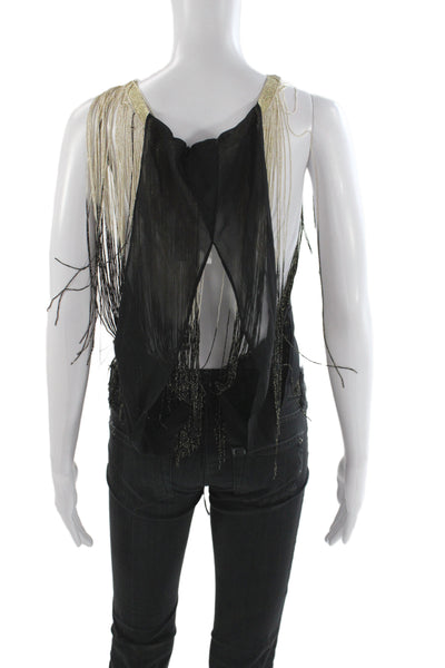 Queen & Pawn Womens Silk Cowl Neck Camisole Black Sleeveless Boho Size XS