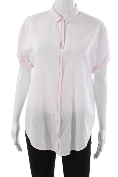 Xirena Women Pink Cotton Collared Short Sleeve Button-Up Top Size XS