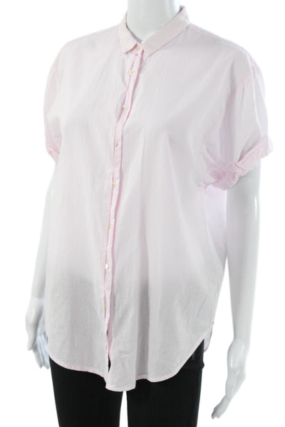 Xirena Women Pink Cotton Collared Short Sleeve Button-Up Top Size XS