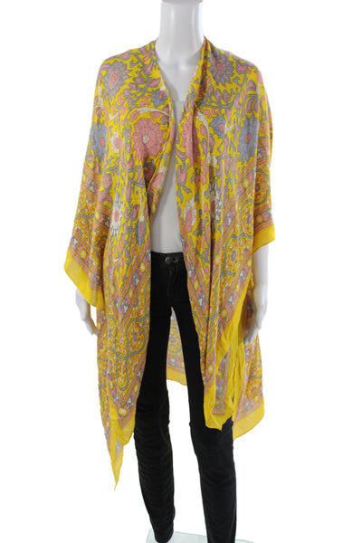 Free People Womens Lightweight Floral Printed Wrap Shawl Yellow Multi 70"x38"