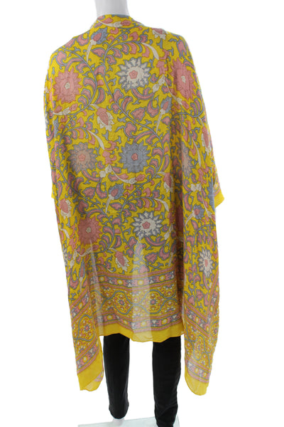 Free People Womens Lightweight Floral Printed Wrap Shawl Yellow Multi 70"x38"