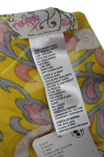Free People Womens Lightweight Floral Printed Wrap Shawl Yellow Multi 70"x38"