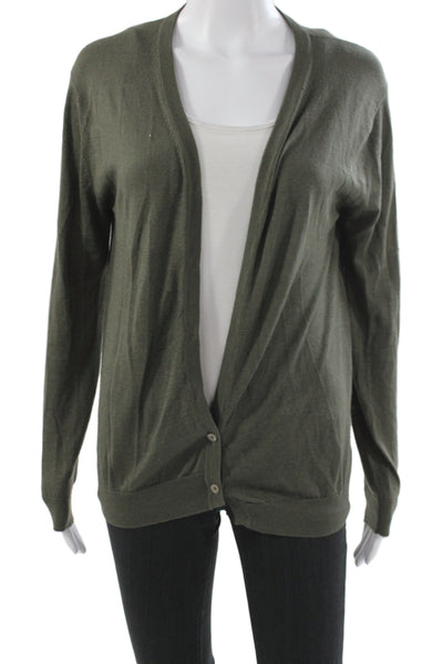 Barbara Bui Women Green V-Neck Cardigan 55% Silk Long Sleeve Size XS