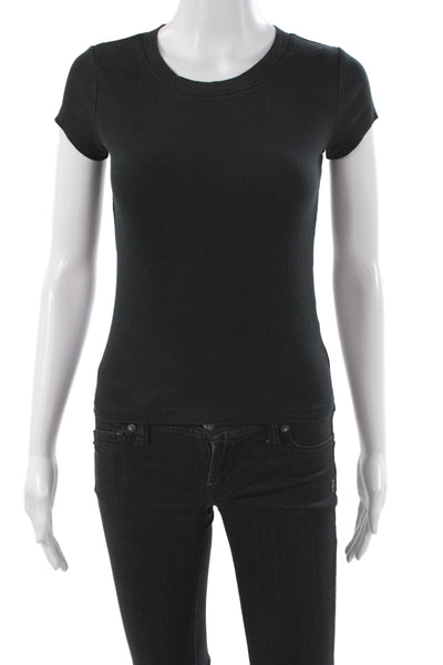 Madewell Womens Black Ribbed Short Sleeve Basic T-Shirt Round Neck Size S
