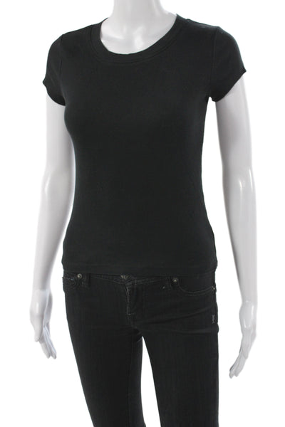 Madewell Womens Black Ribbed Short Sleeve Basic T-Shirt Round Neck Size S