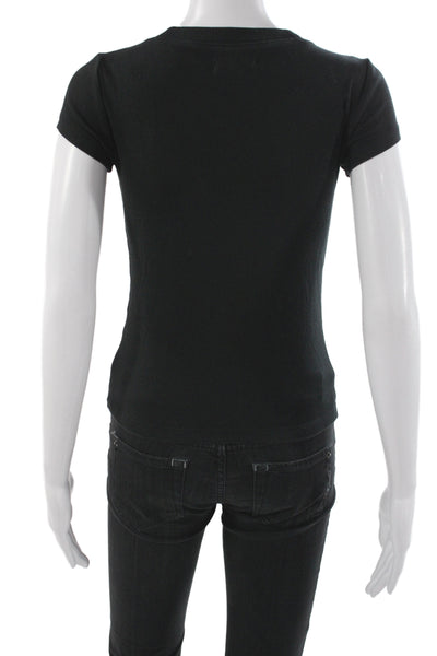Madewell Womens Black Ribbed Short Sleeve Basic T-Shirt Round Neck Size S