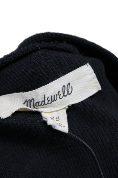 Madewell Womens Black Ribbed Short Sleeve Basic T-Shirt Round Neck Size S