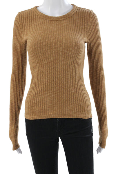 Everlane Women Basic Brown Organic Cotton Crew Neck Long Sleeve T-Shirt Size XS