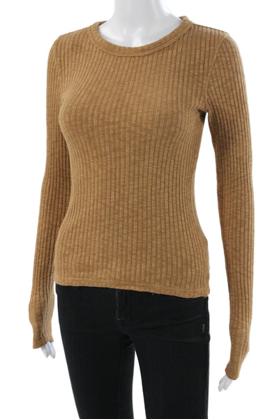 Everlane Women Basic Brown Organic Cotton Crew Neck Long Sleeve T-Shirt Size XS