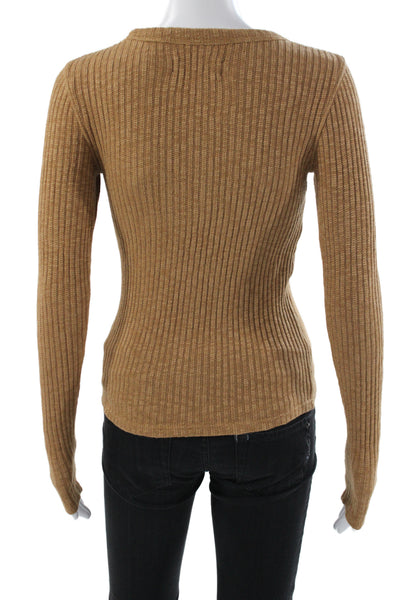Everlane Women Basic Brown Organic Cotton Crew Neck Long Sleeve T-Shirt Size XS