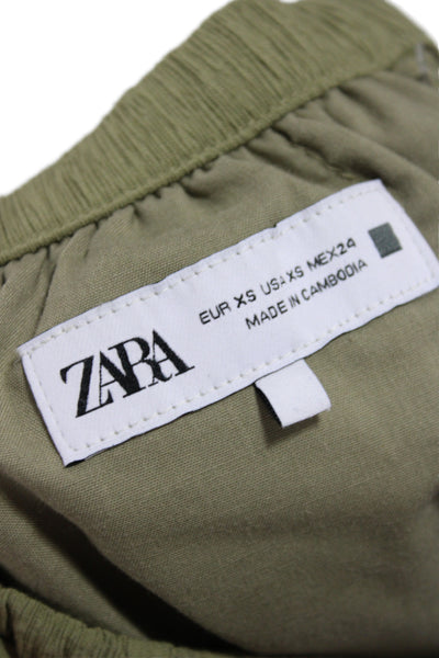 Zara Womens Jogger Pants Green Drawstring Viscose Size XS