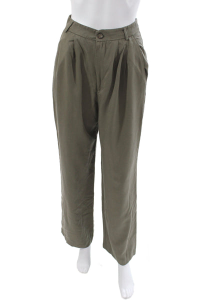 Reformation Women Dress Pants Green Tencel Lyocell Button Inseam 30 Size 2P