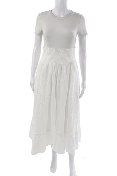 Quince Women Bohemian White Organic Cotton Maxi Skirt Pull On Size XS