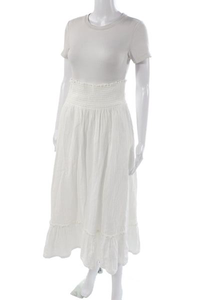 Quince Women Bohemian White Organic Cotton Maxi Skirt Pull On Size XS
