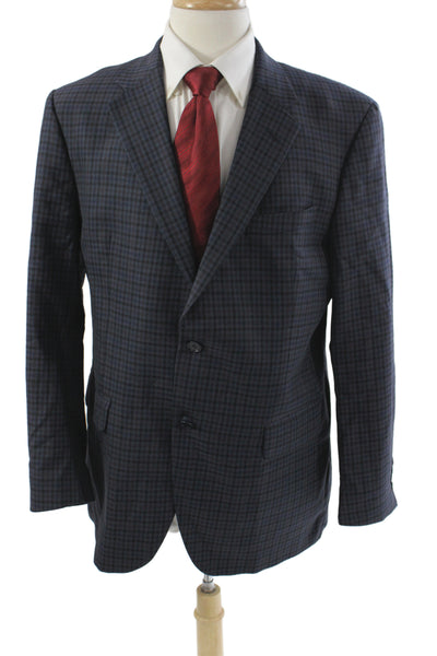 Coppley Mens Blue Plaid Wool Button Blazer Size 42