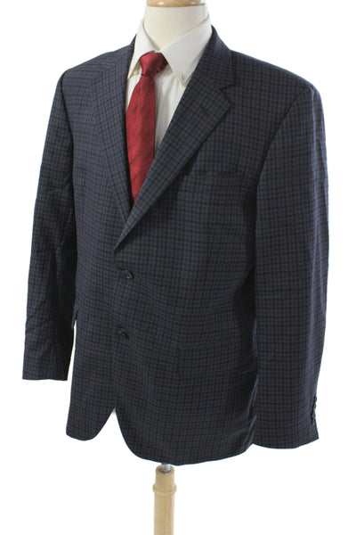 Coppley Mens Blue Plaid Wool Button Blazer Size 42