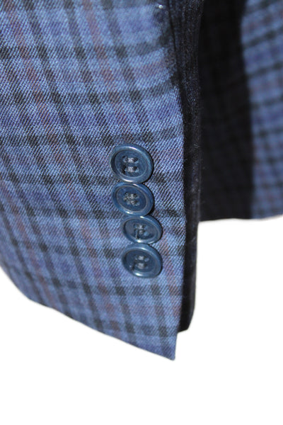 Coppley Mens Blue Plaid Wool Button Blazer Size 42
