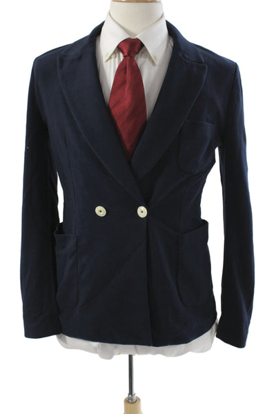 Circolo Mens Pea Coat Blazer Blue Cotton Button Size 46