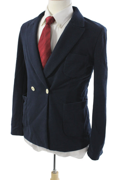 Circolo Mens Pea Coat Blazer Blue Cotton Button Size 46