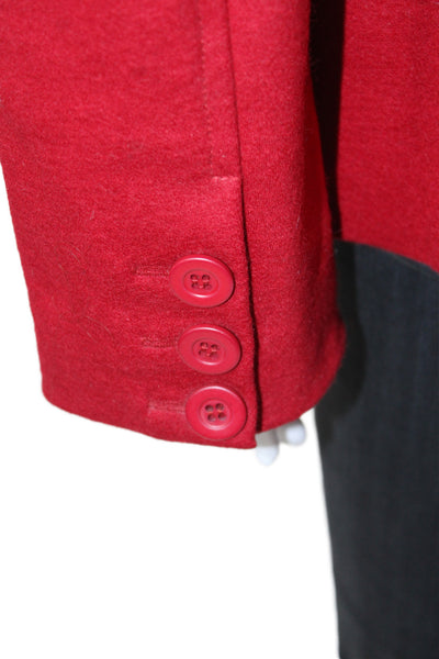 Zyga Womens Red Wool Basic Jacket Button Solid Long Sleeve Fall Size 42