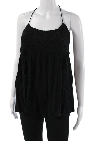 Free People Womens Black Halter Camisole Boho Tie Back Rayon Size S
