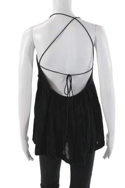 Free People Womens Black Halter Camisole Boho Tie Back Rayon Size S