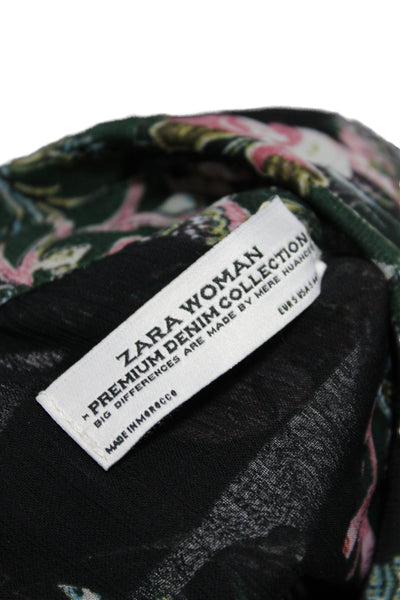Zara Woman Women Tunic Button-Up Black Floral Long Sleeve Size S