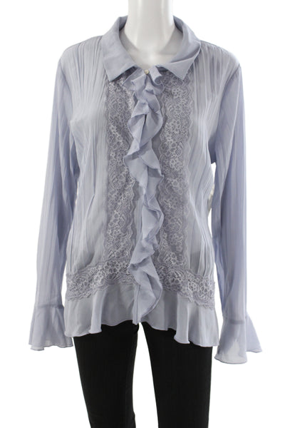 Free People Women Boho Tunic Blouse Collared Long Sleeve Blue Polyester Size L