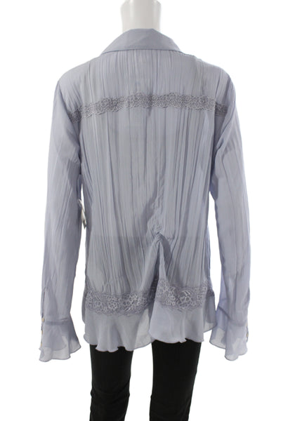 Free People Women Boho Tunic Blouse Collared Long Sleeve Blue Polyester Size L