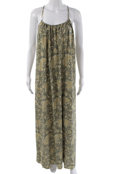 Vince Women Maxi Floral Silk Scoop Neck Sleeveless Dress Green Size M