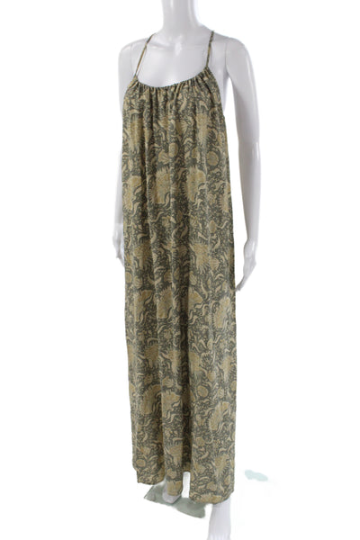 Vince Women Maxi Floral Silk Scoop Neck Sleeveless Dress Green Size M