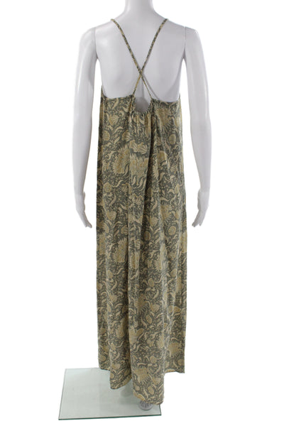 Vince Women Maxi Floral Silk Scoop Neck Sleeveless Dress Green Size M